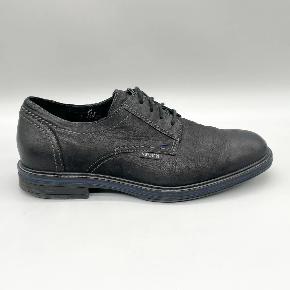 Mephisto Mens 8.5 Waino Oxford Black Leather Derby Shoes Casual Office Comfort